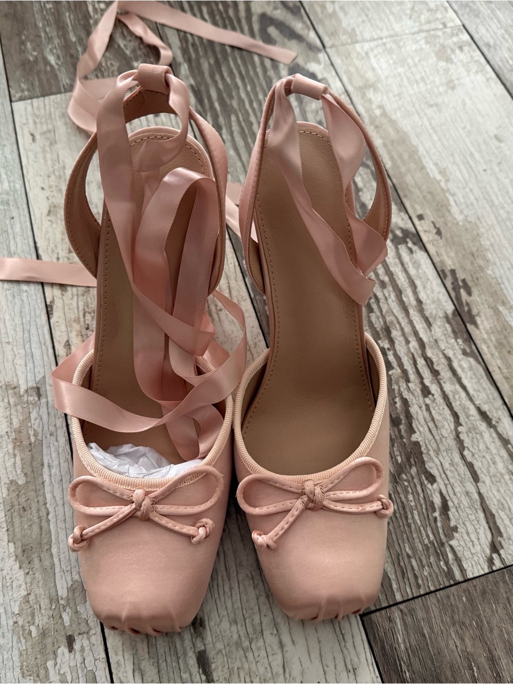 Lace-Up Ballet Heels in Blush Pink